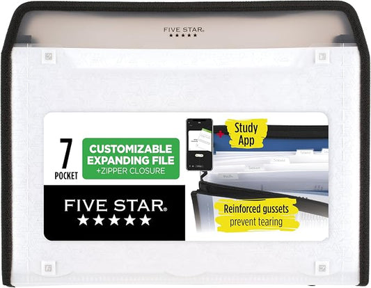 Five Star Expanding File Organizer + Study App, 7-Pocket Accordian File by FiveStar