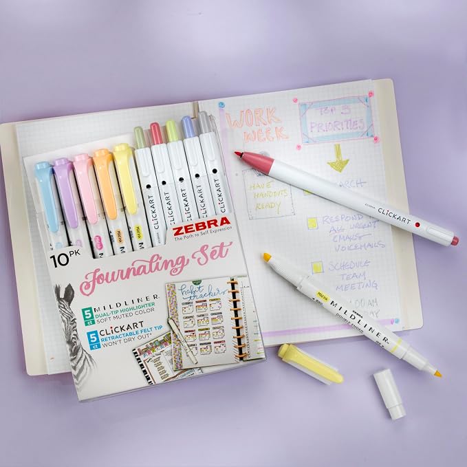 Zebra Pen - Creative 10-Pack Journaling Set - No Bleed MILDLINER Highlighters & - Image 2