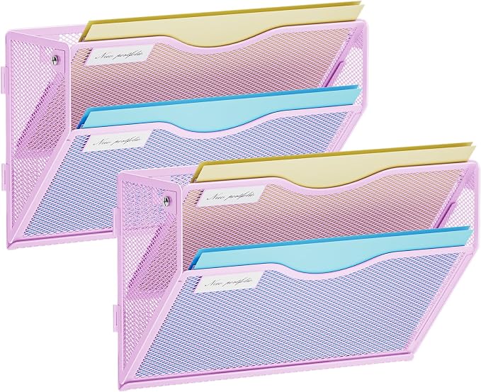 Marbrasse Wall File Holder 2-Tier Hanging Wall File Organizer, Mesh Mail Holder by Marbrasse