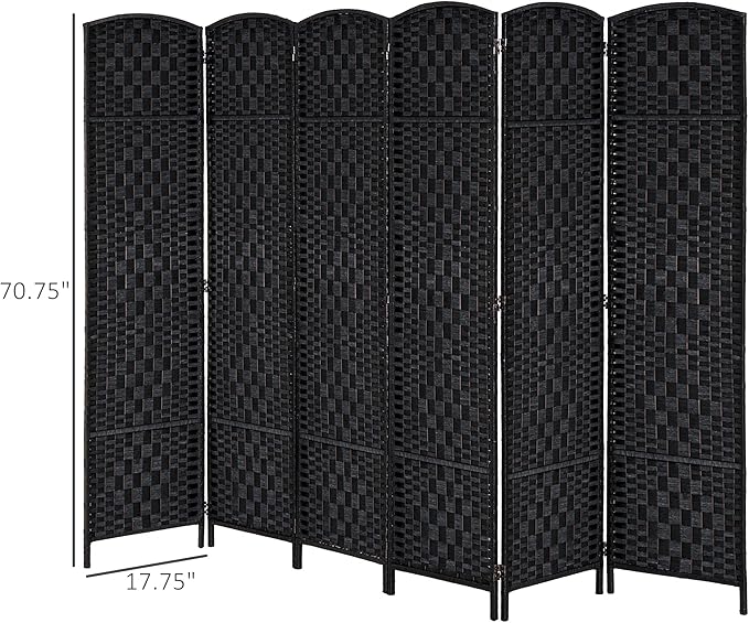 HOMCOM Room Divider, 6 Panel Folding Privacy Screen, 6FT Tall Portable Wicker Weave Partition Wall Divider for Bedroom, Home Office, Black-DeskLoop Office