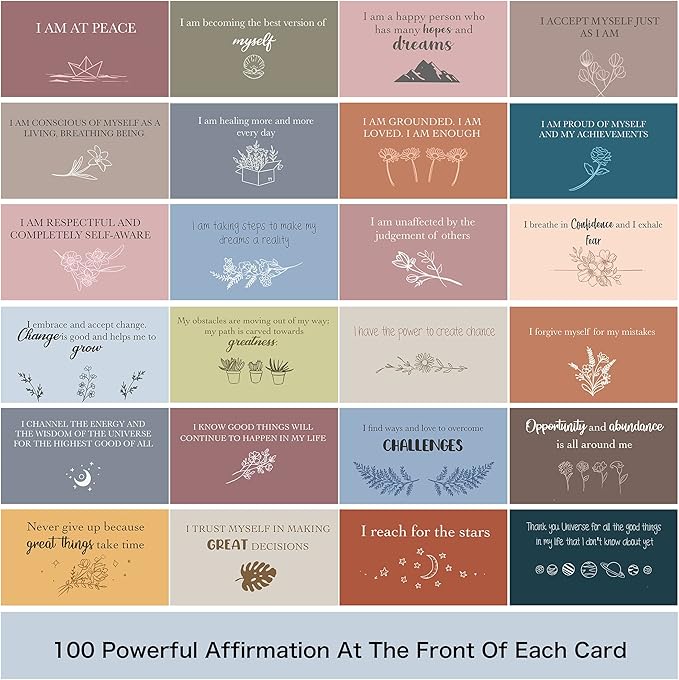 100 Affirmation Cards for Women and Men With 150+ Thought-Provoking Questions, Unique Affirmation cards for stress Relief, Meditation and Self Care Gift For Women and Men.