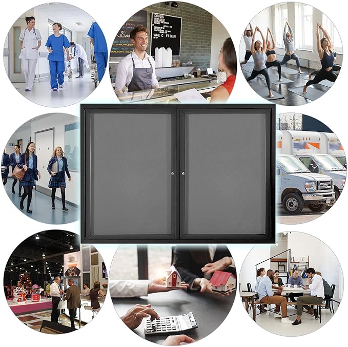 Enclosed Bulletin Board Outdoor Noticeboard with Locking Door, Weather-Resistant, Grey Felt, Black Aluminum Frame, 48 x 34 in-DeskLoop Office