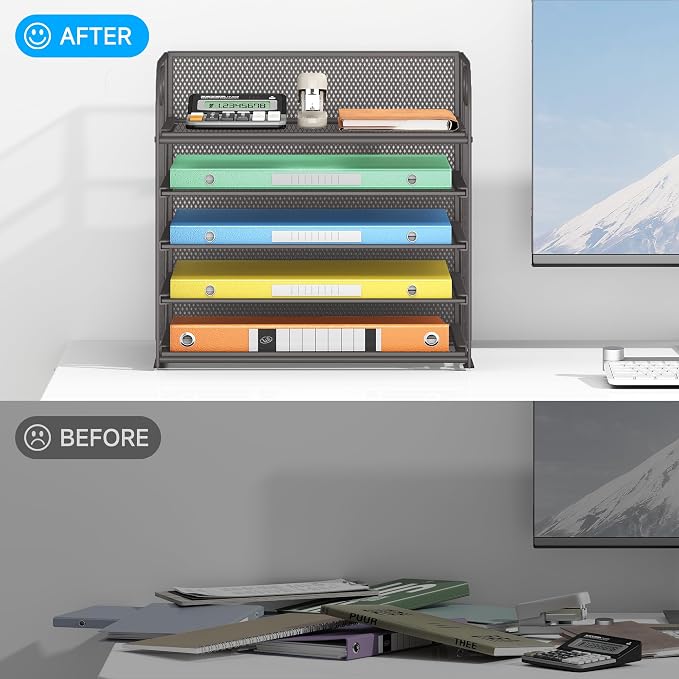 Lavatino 5 Tray Desk File Organizer, Mesh Paper Sorter Letter Tray Organizer - Image 4