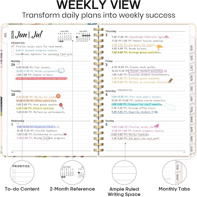 Academic Planner 2026-2027, Weekly and Monthly Calendar Book, July 2026 – June - Image 3