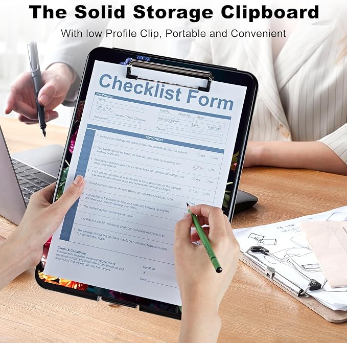 Clipboard with Storage, Plastic Storage Clipboard with Low Profile Clip - Image 4