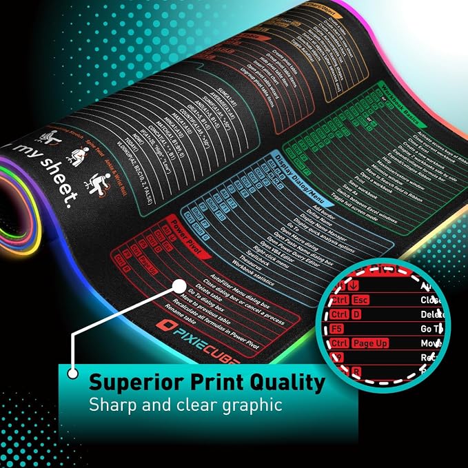 Excel Cheat Sheet LED Desk Pad | Excel Shortcut Keys Mouse Pad - Image 4