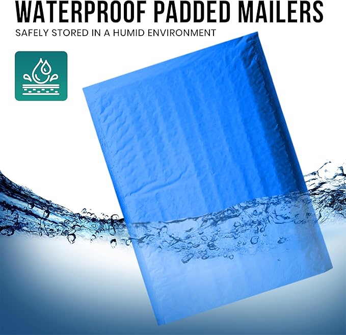 Levex - #000 4" x 8" [5 Pack] Blue Poly Bubble Mailers, Padded Envelope Mailers, Packing Envelope & Mailing Bags for Shipping-DeskLoop Office