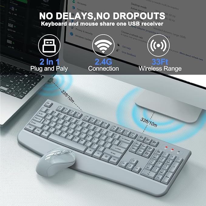 Wireless Keyboard and Mouse Combo, ULSOU 2.4G Full-Sized Ergonomic Computer - Image 4