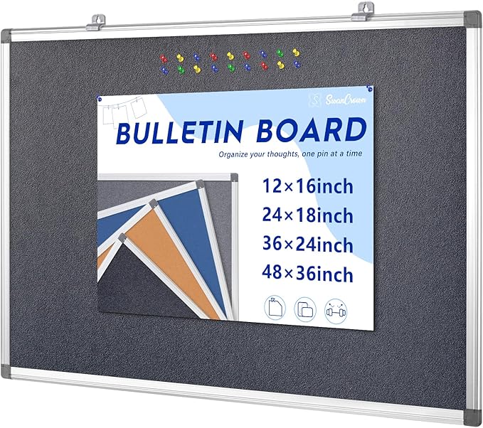 Fabric Notice Pin Board Bulletin Board for Home Office Classroom,Wall-Mount,Black Felt,36x24inches-DeskLoop Office
