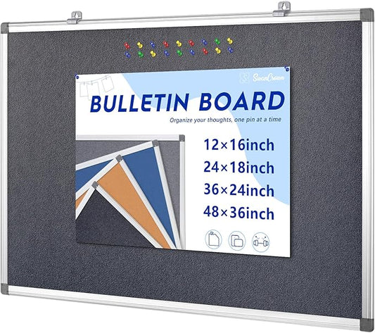 Fabric Notice Pin Board Bulletin Board for Home Office Classroom,Wall-Mount,Black Felt,36x24inches-DeskLoop Office