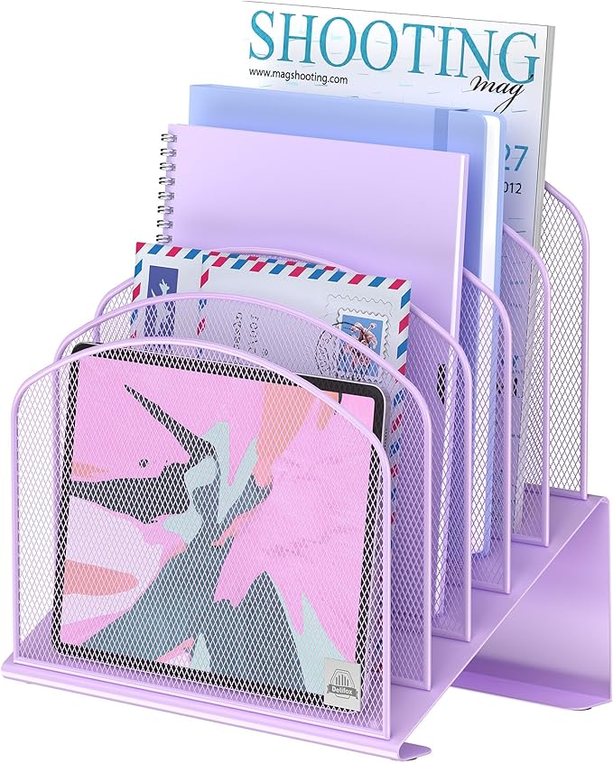 Delifox Inclined Desk File Organizer, Vertical File Folder Holder Stand Metal by Delifox