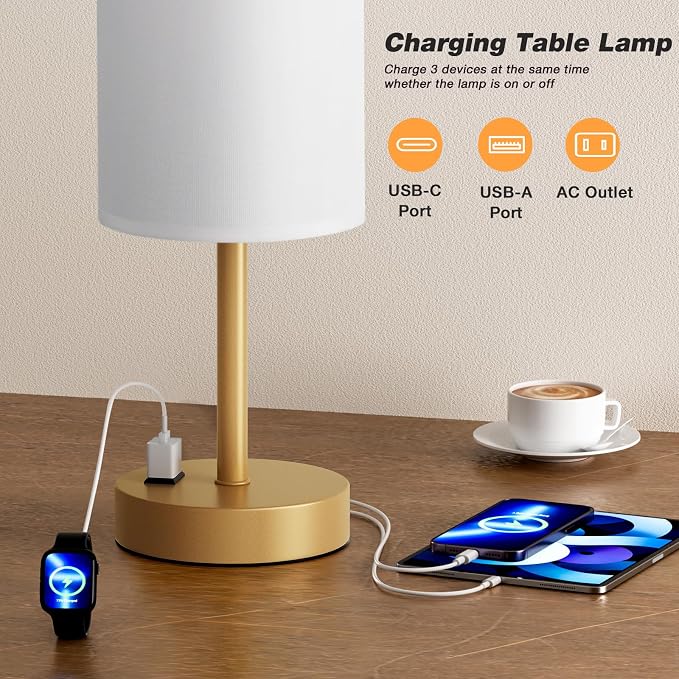 Fenmzee Gold Nightstand Bedroom Lamp - Image 3