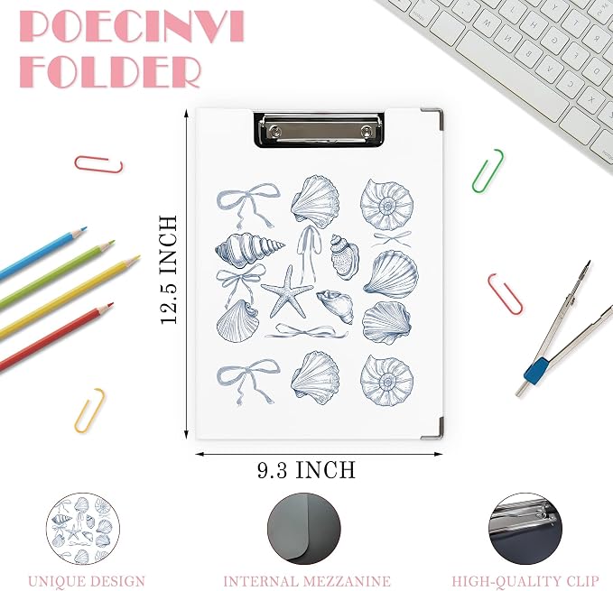 Blue Preppy Beach Seashell Clipboard, Coquette Bow Coastal Beach Clipboard - Image 2