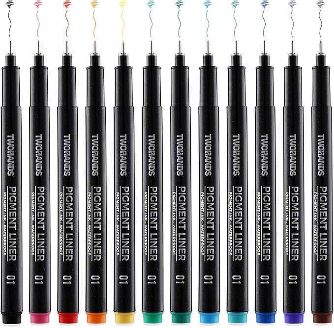 TWOHANDS Micro Pens 01,Art Pens,Fineliner Ink Pens,Set of 12 Technical Drawing pen,Pigment Pen,Fine Point,colord,Waterproof,for Art Watercolor,Sketching,Anime,Manga, 21281-DeskLoop Office