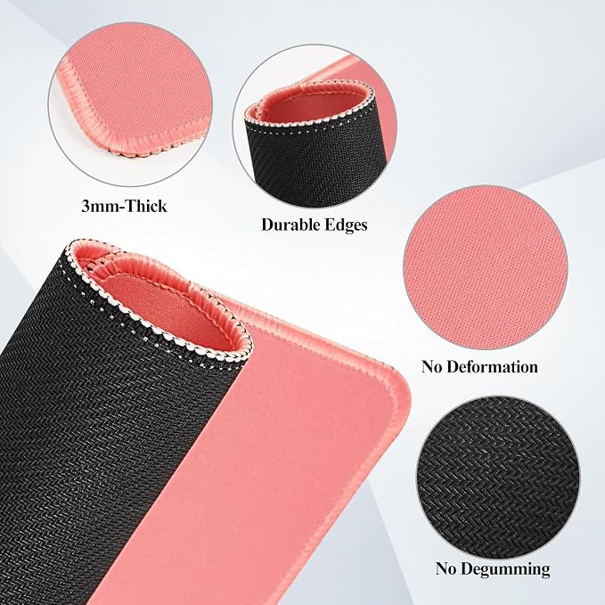 Mouse Pads, Light Pink Standard Mouse Pads, Office and Gaming, Stitched Edges - Image 2