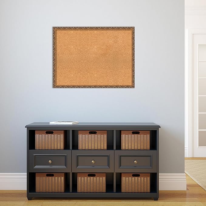 Amanti Art Natural Cork Board for Wall, 24x32 Vision Board with Bronze Frame, Large Corkboard Office Decor for Home Organization, Traditional Corkboard Pinboard to Display Items for Home Organization-DeskLoop Office