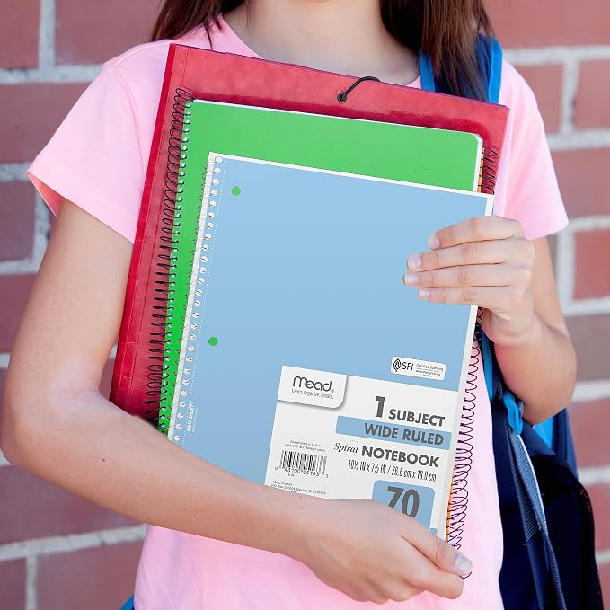 Mead Spiral Notebook, 6 Pack, 1 Subject, Wide Ruled Paper, 7-1/2" x 10-1/2" - Image 4