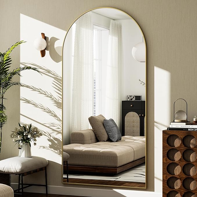 GLSLAND-30x71 inch Wall Mount Arched Full Length Mirror-Aluminum Alloy Frame High Definition-Full Body Mirror for Bedroom or Living Room,Gold-DeskLoop Office