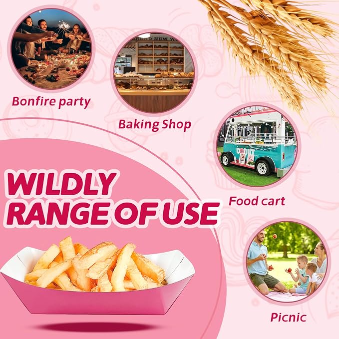 100 Pack Disposable Paper Food Boat, 2lb Pink Paper Food Trays, Kraft Food - Image 5