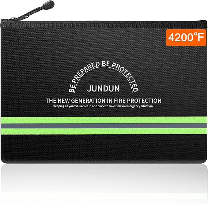 JUNDUN Fireproof Money Bag, 10.6"x6.7" Waterproof and Fireproof Cash Bag by JUNDUN