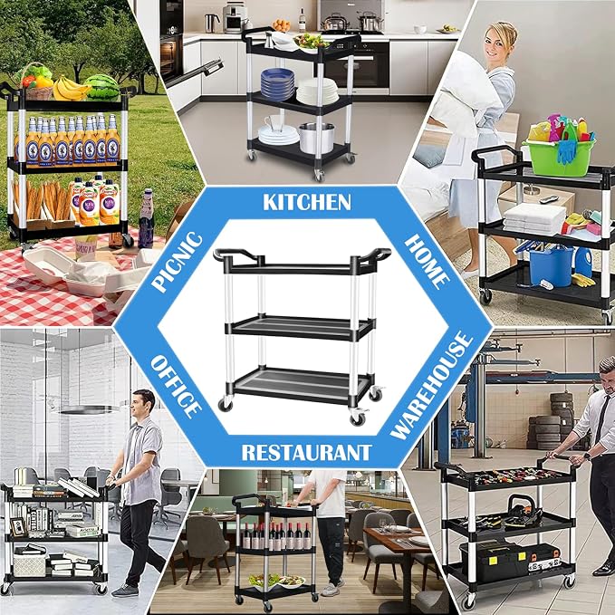 AQNIEGEP Utility Carts with Wheels, Rolling Kitchen Cart, 3 Tier Cart, Food - Image 2