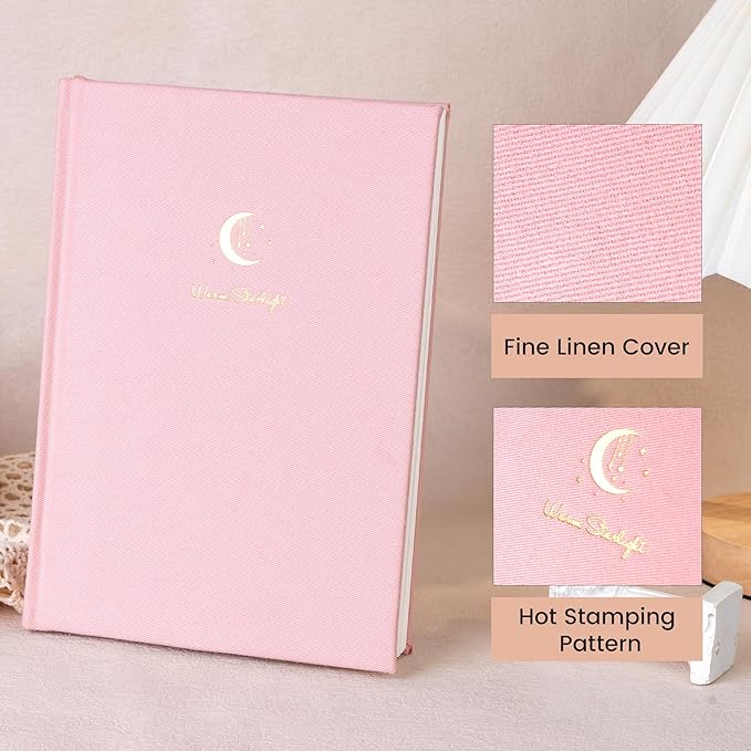 CAGIE Lined Journal Notebook for Women Girls, A5 Hardcover Linen Journals For Writing 256 Pages, Aesthetic Womens Diary, Gifts 8.3'' x 5.7'' Pink-DeskLoop Office