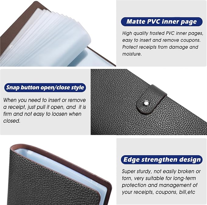 Leather Coupon & Receipt Organizer, Portable Receipt Holder - Image 7