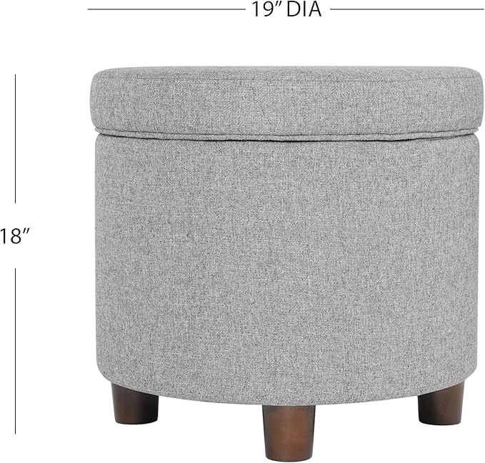 Homepop Home Decor | Upholstered Round Storage Ottoman | Ottoman with Storage for Living Room & Bedroom, Light Gray Tweed-DeskLoop Office
