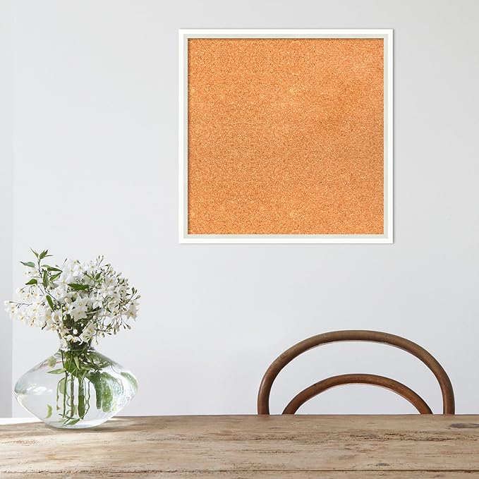 Amanti Art Natural Cork Board for Wall, 19x19 Vision Board with White Frame, Small Corkboard Office Decor for Home Organization, Modern Corkboard Pinboard to Display Items for Home Organization in-DeskLoop Office
