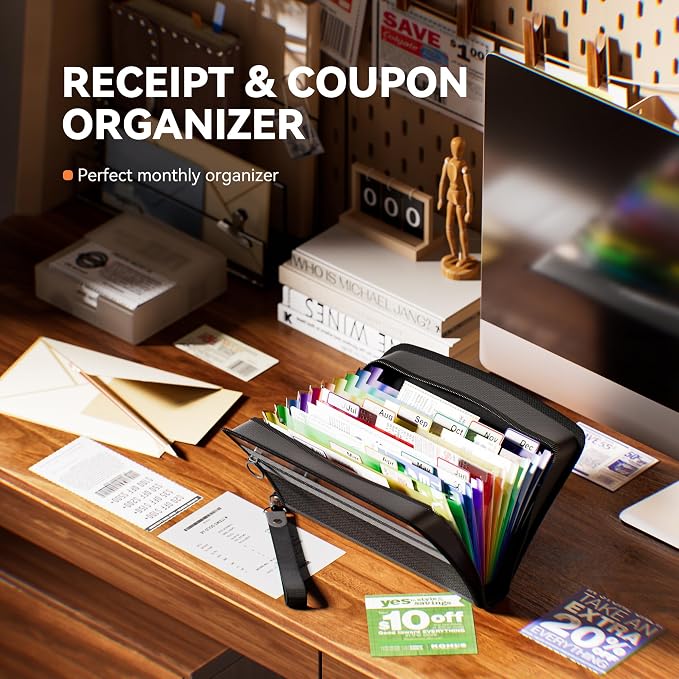 ThinkTex Receipt Coupon Organizer, 12 Pockets Small Accordion File Organizer - Image 2