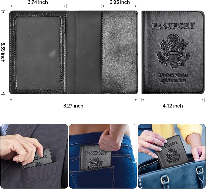 Eoehro Passport and Vaccine Card Holder Combo, Faux Leather, Lightweight - Image 3