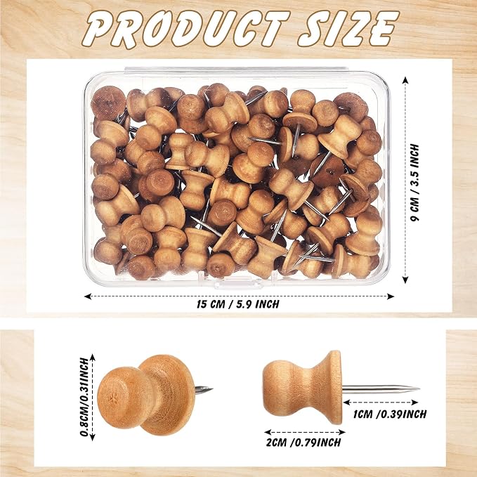 Sawysine 80 Pcs Wood Push Pins, Cute Thumb Tacks Decorative Push Pins - Image 2