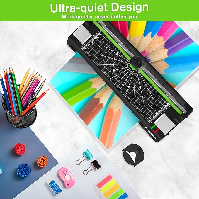 Laminator Machine for A3/A4/A6, Thermal Laminating Machine for Home Office School Use with 50 Pouches, Paper Trimmer and Corner Rounder (Green)-DeskLoop Office