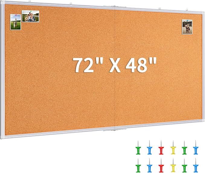 maxtek Large Cork Board 72 x 48 in, Bulletin Board for Walls, 6'x 4' Extra Aluminum Framed Corkboard, Foldable Wall Mounted Back to School Pin Memo Notice Cork Board for Office, Home Wall Display-DeskLoop Office
