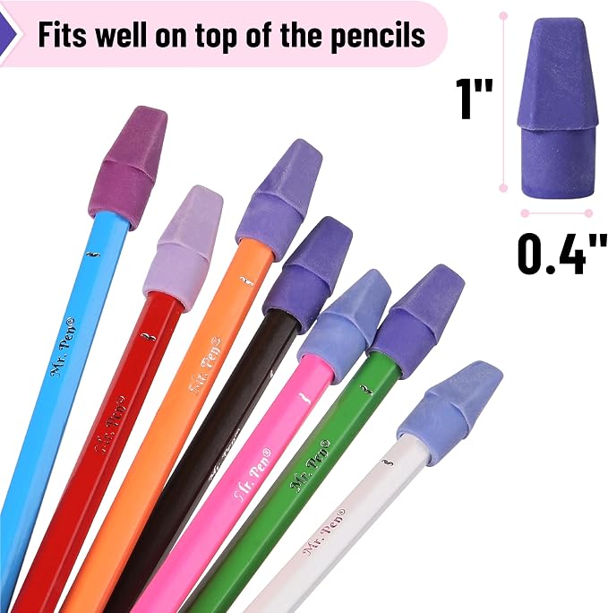 Mr. Pen- Pencil Top Erasers, 120 Pack, 6 Different Purple Shade Colors | - Image 3