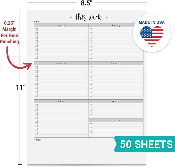 321Done Weekly Checklist Notepad, 8.5x11 Large Letter-Size Desk Pad - Image 2