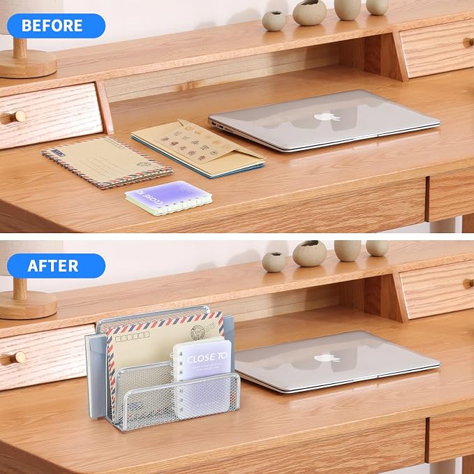 2 Pieces Desk Mail Organizer, Metal Mesh Small File Holders Letter Organizer - Image 7