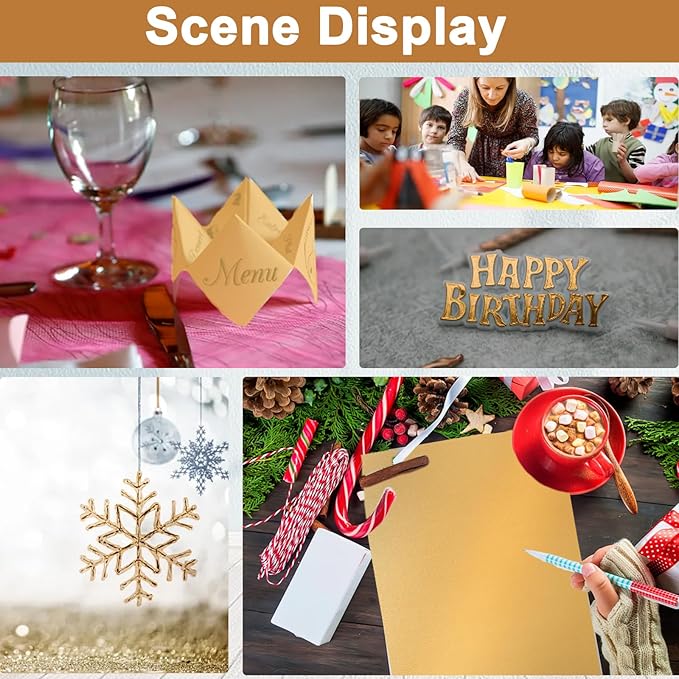 120 Sheets Gold Shimmer Cardstock 8.5 x 11 Metallic Paper, 250gsm/92lb Thick Paper Card Stock for Birthday Decorations, DIY Cards Making, Greeting Cards, Wedding Invitations, School Crafting-DeskLoop Office