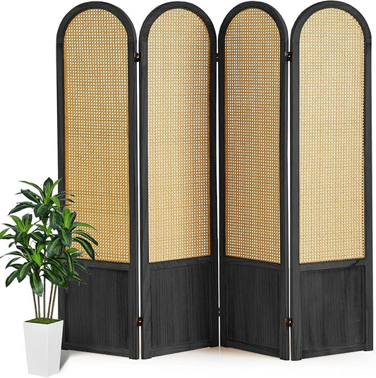Asnefeli Room Divider 4 Panels, Folding Privacy Screen, Foldable Wood Rattan by AsNefeli