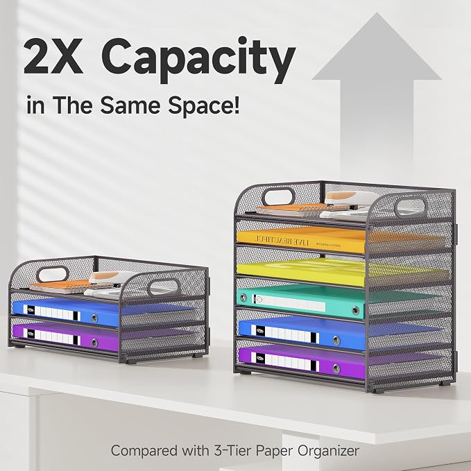 Cawukege 6 Tier Paper Organizer, Mesh Desk Organizer, Metal File Organizer - Image 3
