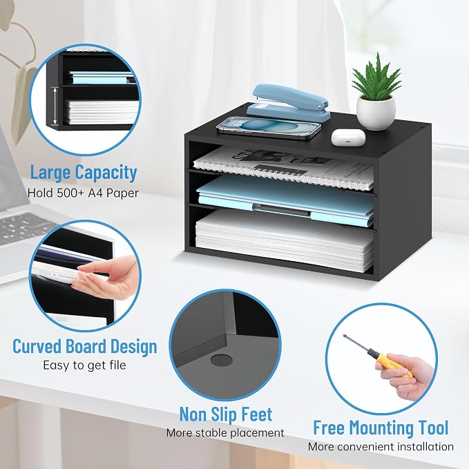 SHARKWOODS Wood Desk Organizer, 3 Tier Paper Tray Organizer - Image 4