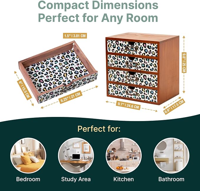 Colorful Leopard Print Wooden Desk Organizer - Image 2