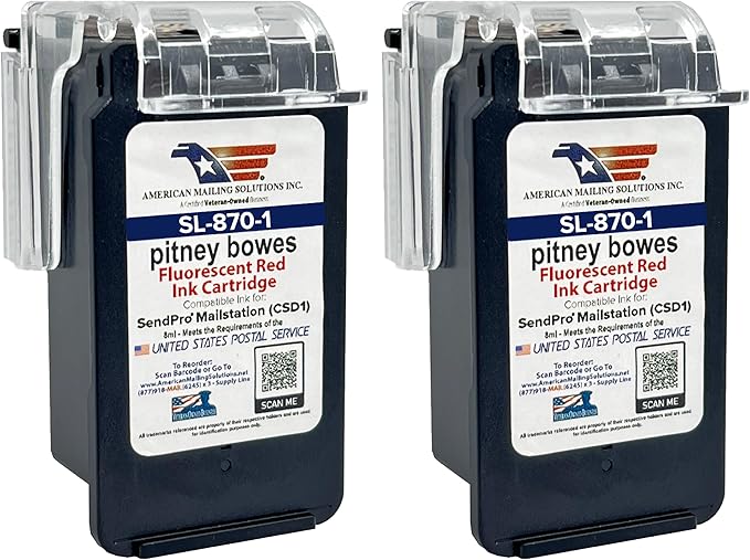 AMERICAN MAILING SOLUTIONS INC. | 2-Pack | PB SL-870-1 Red Fluorescent Ink Cartridge Replacement for SendPro Mailstation (CSD1) Postage Meter…-DeskLoop Office