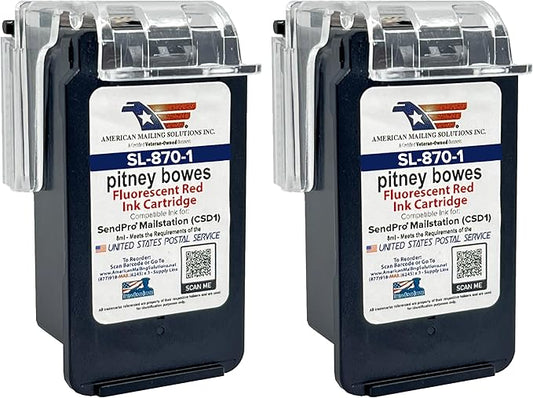 AMERICAN MAILING SOLUTIONS INC. | 2-Pack | PB SL-870-1 Red Fluorescent Ink Cartridge Replacement for SendPro Mailstation (CSD1) Postage Meter…-DeskLoop Office
