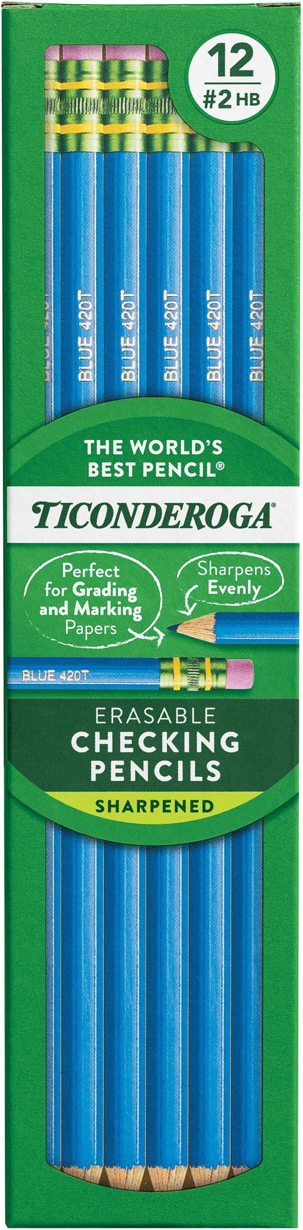 Ticonderoga Erasable Checking Wood-Cased Pencils, Pre-Sharpened by Ticonderoga