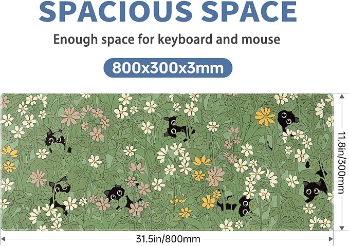 Cute Cat Mouse Pad Large Green Desk Mat Extended Keyboard Mouse Pad Kawaii - Image 2