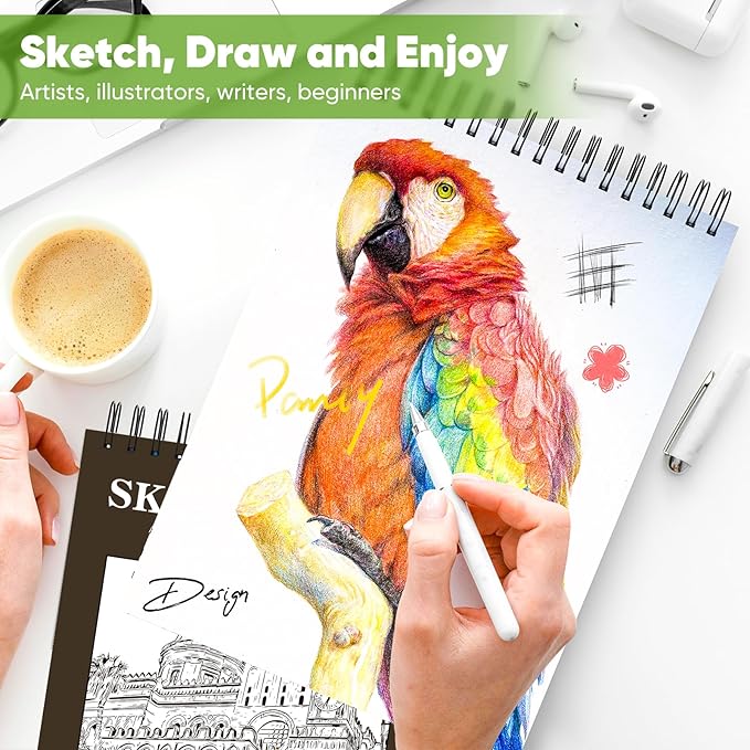 Soucolor Sketchbook 8.5x11 Hard Cover - 100 Sheets Spiral Bound Sketch Pad 8.5" x 11", 68lb/100gsm Thick Drawing Paper 8.5" x 11", Acid-Free Art Notebook for Kids Adults Classroom Teacher Must Have-DeskLoop Office