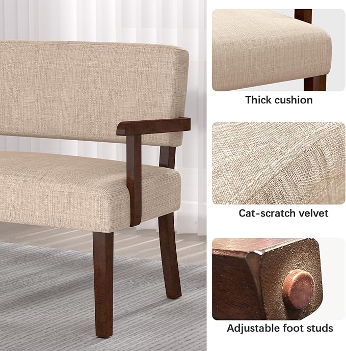 Accent Chair 2 Seat, Arm Chairs with Soft Seat and Armrests for Living Room, Love seat for Dining, Reading, and Waiting Rooms (Beige)-DeskLoop Office