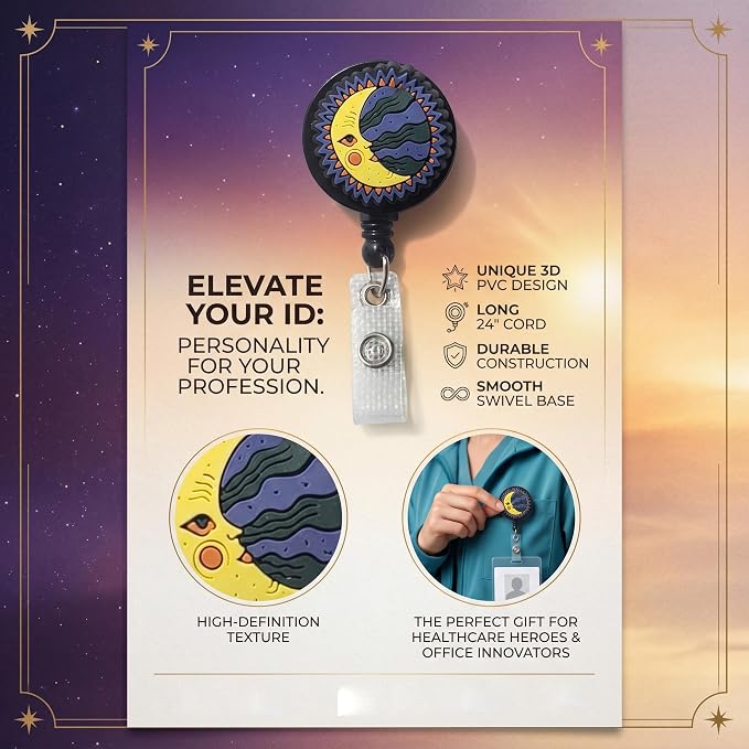 Celestial Moon Nurse Badge Reel, Cute Badge Holder Badge Clip Retractable - Image 7