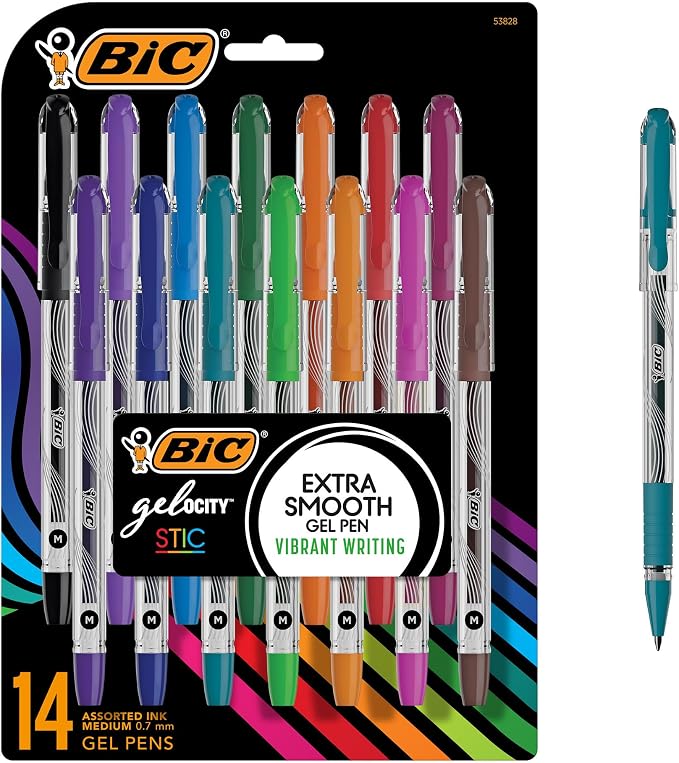 BIC Gel-ocity Smooth Stic Gel Pen, Medium Point, Vibrant and Smooth Gel Ink Pens by BIC